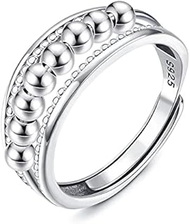 ADRAMATA 925 Sterling Silver Anxiety Rings for Women Men Fidget Rings for Anxiety Open Spinning Ring Retro Adjustable Spinner Ring