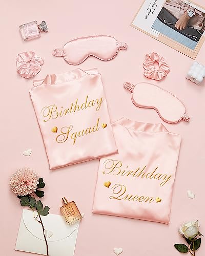 Image of Neer 21 Pcs Women Birthday Party Robe Set Queen Squad Kimono Satin Bathrobes with Eye Mask and Scrunchie for Birthday