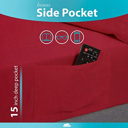 Dreamcare Queen Sheet Set - Cooling Bed Sheets - 4Pcs Set - Queen Sheets - Sheets For Queen Size Bed - Queen Size Sheets Soft & Long Lasting 100% Fine Brushed Polyester With Side Pocket - Burgundy #TOP2