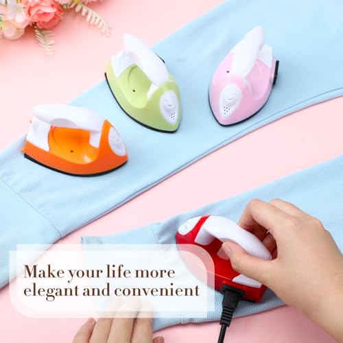 Zhehao 4 Pcs Mini Craft Iron Portable Handy small Heat Transfer Machine with Charging Base Accessories for DIY Clothes Beads Patch Bag Hat Vinyl Projects (Light Pink, Bright Red, Fruit Green, Orange)