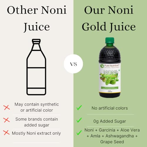 Image of Pure Nutrition Noni Gold Detox Juice 1L | Body Detox Drinks for Cleansing Body With Garcinia, Aloe Vera, Amla, Ashwagandha & Grape Seed Extract | Supports Diabetes Care, Digestion, Immunity & Skin Health
