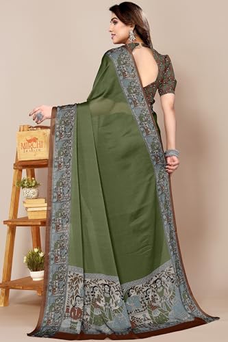 Image of MIRCHI FASHION Saree for Woman Chiffon Madhubani Print | Breathable Comfortable Printed Saree for Office and Regular Use (Available in 15 Designs)
