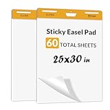 SUNEE Sticky Easel Pads, 25x30 Inches, 30 Sheets/Pad, 2 Pack – Self Stick Flip Chart Paper for Whiteboards, Premium Large White Chart Paper