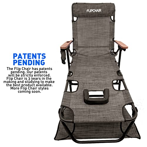 Easygo Product Flip Face Down Tanning Chaise Lounge Chair With Face & Arm Holes - 4 Legs Support - Textilene Material - 6 Position - Arm Head Rest Pillow - Beach Or Home Use - Patents Pending, Brown #TOP3