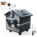 Outdoor Cat House with Camera (2K) for Single Cat up to 12lbs, Insulated Cat House Outdoor Weatherproof, Feral Cat Shelter with Dual-Mount Cam (View Inside or Out), Magnetic Door, Stakes & Cat Teaser