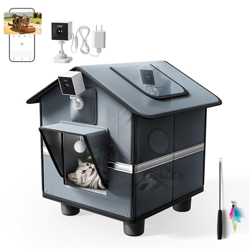 Outdoor Cat House with Camera (2K) for Single Cat up