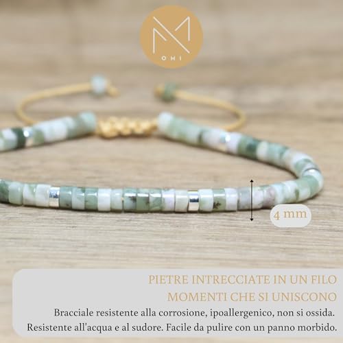 Omi Creative Concept Bracelet Réglable Unisexe avec Pierres Tubulaires, en Fil de Coton Ultrarésistant, Taglia Unica, Acier inoxydable, Aucune pierre précieuse. – vue 2