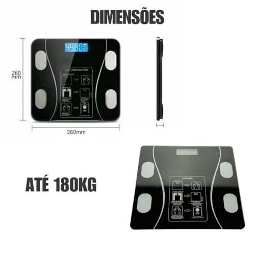 Balança Digital Bioimpedancia Corporal Aplicativo Bluetooth Cor Preto Peso Até 180kg Premium