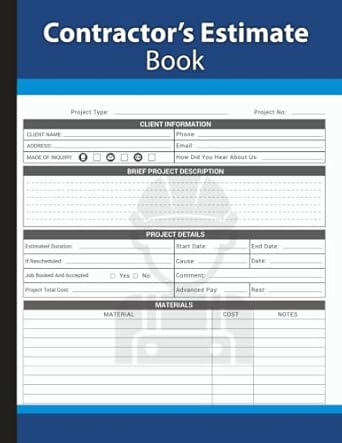 Contractors Book Estimate: Contractors Log Book With Customer's Contact ...