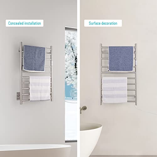 Nortta Wall Mounted Towel Warmer 10 Bars With Plug-In And Hardwired Options 3 Working Modes Brushed 304 Stainless Steel 21” W 34” H #TOP5