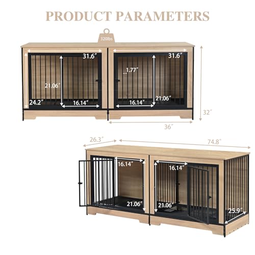 Móveis de caixa de cachorro Double XL, armário de madeira branca para animais de estimação com 4 por