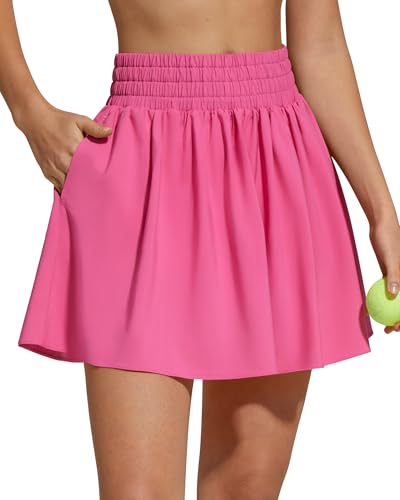 G4Free Skirts for Women Casual Summer Running Tennis Skorts with Pockets Elastic High Waist Golf Athletic Lounge Skirt Built-in Shorts(Rose Pink,XL)