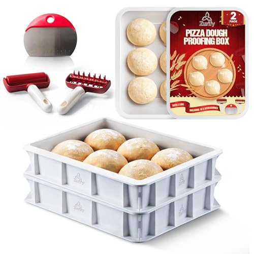Zurify® 2-Pack Pizza Dough Proofing Box System with Lids, Stackable Cold Fermentation Containers, 7-Piece Artisan Kit with Roller, Docker, Scraper & Culinary Guide