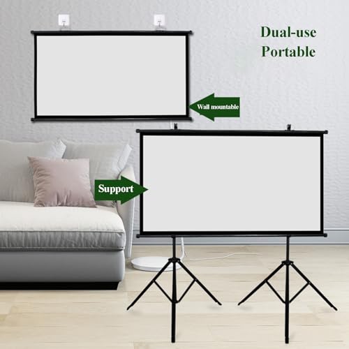 Pantalla para proyector con soporte, pantalla portátil de suelo e interior para montaje en pared, sin arrugas, para viaje y camping (60 pulgadas, 16:9) miniatura 2