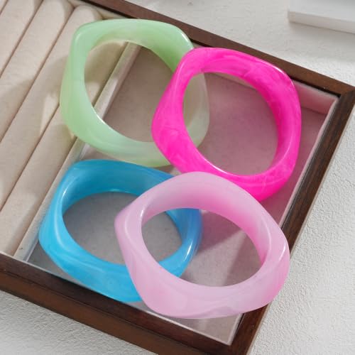 FAXHION Chunky Resin Acrylic Bangle Bracelets for Women, Colorful Wide Geometric Bangles Set, Statement Stackable Bracelet Jewelry Gift(Hot Pink) by FAXHION - Used condition - Image 5