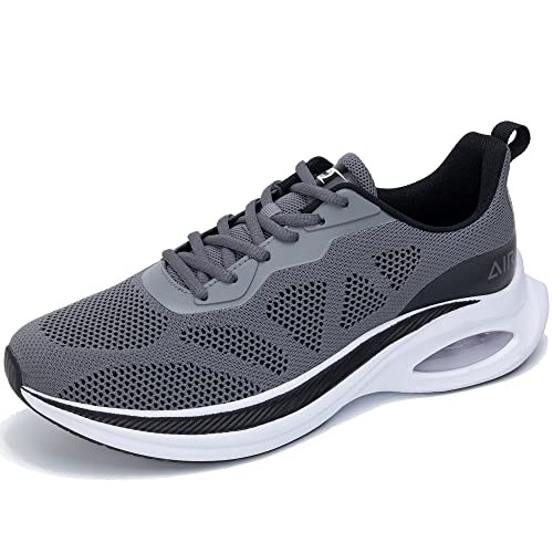 GOOBON Laufschuhe Herren Sportschuhe mit Luftpolster Turnschuhe Leichtgweichts Atmungsaktiv rutschfest Fitness Walking Jogging Tennis Sneakers - Grau - 43 EU