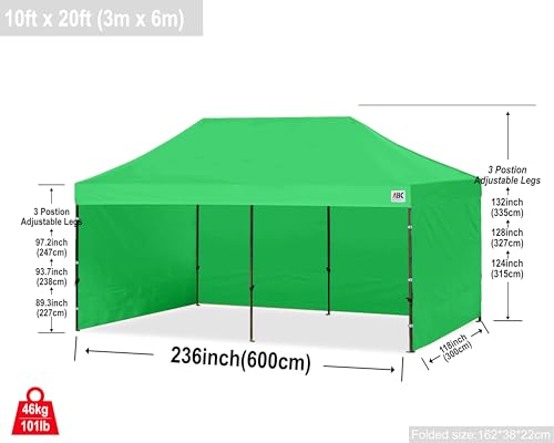 Image of ABCCANOPY Heavy Duty Easy Pop up Canopy Tent with Sidewalls 10x20, Kelly Green