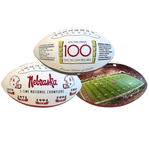 NIKCO SPORTS Nebraska Huskers 100th Season Football | Limited Edition of 5,000 | Officially Licensed Full-Size Embossed Collectible Fan Gift Memorabilia | Memorial Stadium 5x National Champions COA