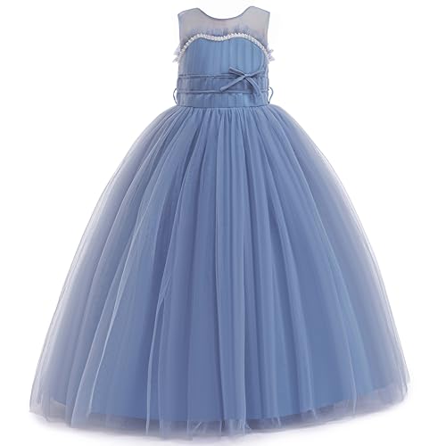 GetWish Flower Girls Tulle Wedding Dress A Line Long Formal Pageant Princess Birthday Party Ball Gown Bridesmaid Dresses