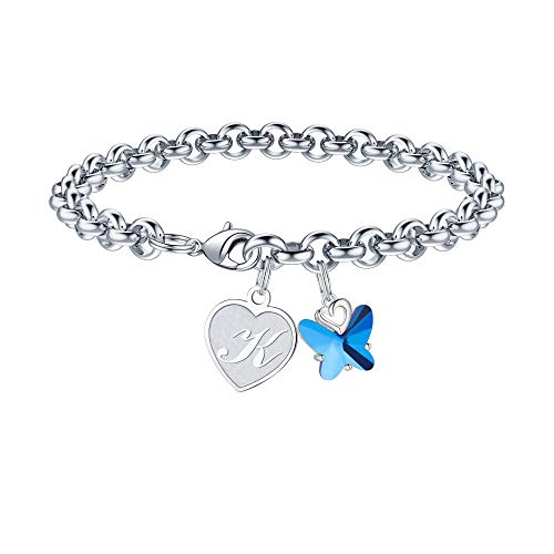 IEFWELL Heart Initial Charm Bracelets for Girls, Butterfly Letter Bracelets for Girls Teen Girls K Bracelet for Kids Girls Initial Jewelry