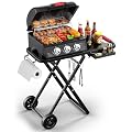 Laudlife 3-Burner Portable Gas Grill with 30,000 BTU, 320 SQ.IN Detachable Propane Grills, Non-Stick Porcelain Grate, Built-in Thermometer, Quick-Fold Design for Camping, Tailgating & Outdoor BBQ