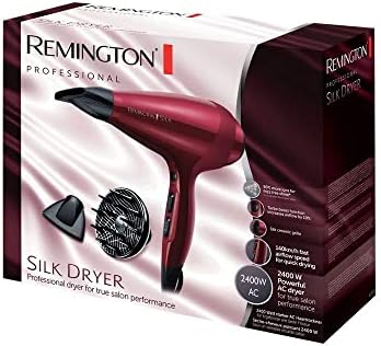 Remington suszarka do włosów z jonizacją z proteinami jedwabiu, 3 ust. nagrzewania, zimny nawiew, koncentrator i dyfuzor w zestawie, łatwa do czyszczenia, moc 2400W AC, czerwona, Silk AC9096