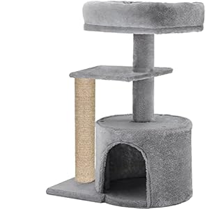 FURRLOVERS Cat Kitten Scratching Post Activity Tree – Condo, Fur Fabric, Detachable Bed, Jute Rope (GREY – FURR-33)