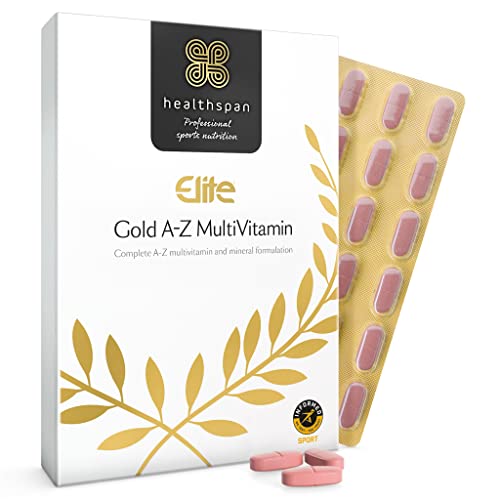 Healthspan Elite Gold A-Z Multivitamin (4 Months’ Supply) | 27 Essential nutrients with Vitamin B Complex with Iron, Selenium & Zinc | All Blacks Official Partner | Informed Sport Accredited | Vegan