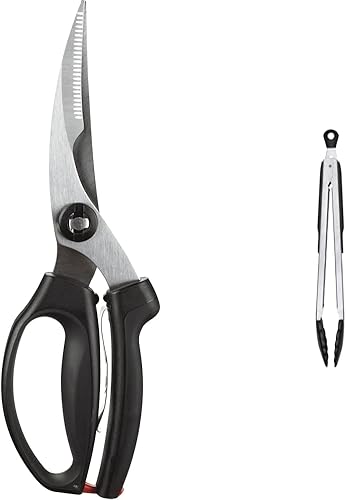 OXO Good Grips - Tijeras de aves de corral con resorte negras y buenas pinzas de 12 pulgadas con cabezales de nailon