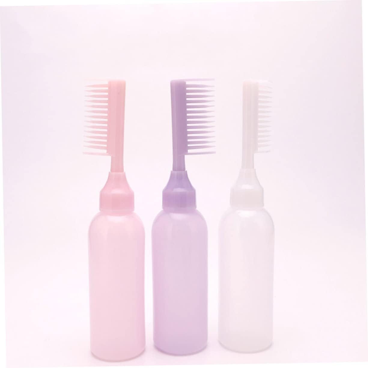 3pcs Hair Dye Applicator Bottles with Root Comb Durable Salon Supplies for Even Hair Color Application and Home Use Pink White Purple