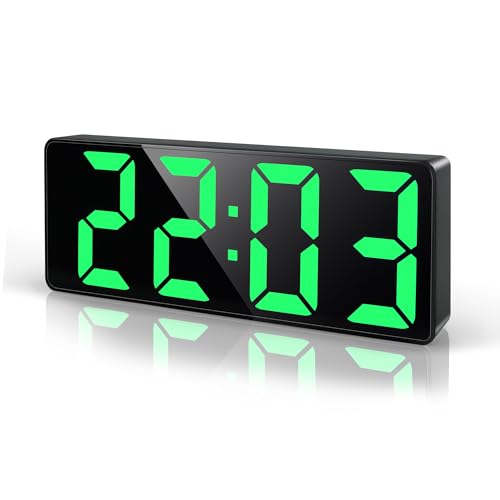 Lafocuse Cyfrowy budzik LED przy łóżku z dużym wyświetlaczem 17,8 cm, drzemka, zasilanie Type-C/bateryjne, regulowana jasność, data, temperatura, zegar stołowy dla osób twardo śpiących, do sypialni