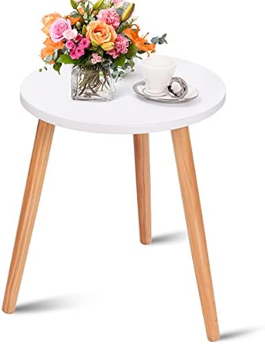 Multigot Round Coffee Table, Compact Wooden End Tea Table, Modern Sofa Side Table for Living Room Bedroom Balcony(White + Natural, Round)