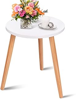 Multigot Round Coffee Table, Compact Wooden End Tea Table, Modern Sofa Side Table for Living Room Bedroom Balcony(White + Natural, Round)
