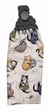 Handcrafted Grey Crochet Topped Cats with Yarn Kitchen Towel