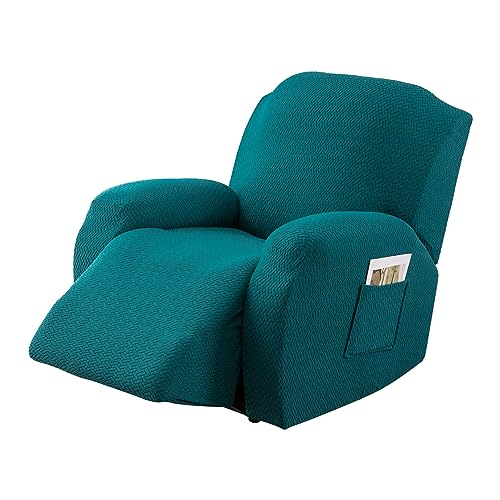 Genina Recliner Cover Stretch Couch Covers, Sofa slipcover for Reclining Couch Thick Jacquard Furniture Protector Washable (Peacock Blue, 1 Seat)