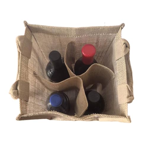Dual Dou Wine Tote Bag with Dividers,Burlap Jute Tote Carrier for 4 Wine Bottles with Soft Cotton Handles Reusable for Wedding, Parties,Birthdays (Pack 4 bottles) by Dual Dou - Used condition - Image 3