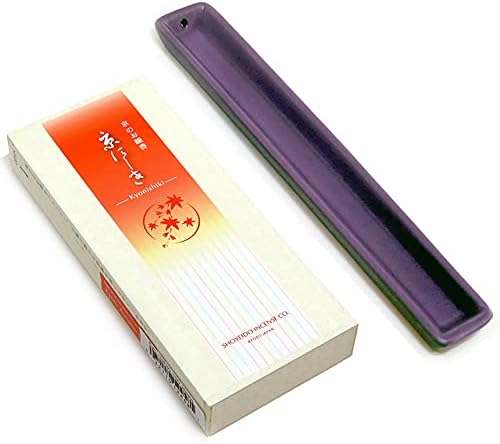SHOYEIDO Kyoto Autumn Leaves Incense (Kyo-Nishiki), 150 Sticks with Murasaki Purple Ceramic Incense Tray