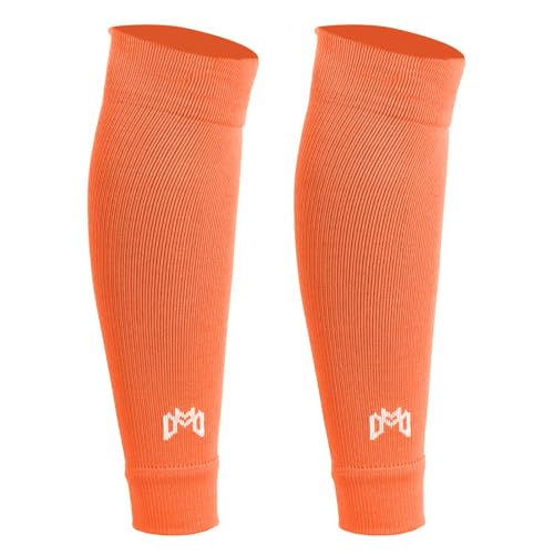 MediCaptain Pre Cut Soccer Sock Sleeves, Companion for Soccer Grip Socks, Securely Holds Shin Guards, Compression Leg Warmer (Orange, One Size)