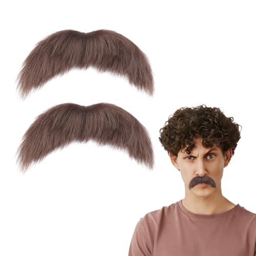 2pcs Fake Mustache Set Fake Beard Facial Hair Kit for Costume Halloween and Festival Party (Brown)