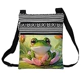 LiuenMgg Frog Messenger Bag Small Ethnic Pattern Printed Adjustable Strap Crossbody Zipper Pouch Frog Phone Organizer Wallet Cute Shoulder Handbag for Women