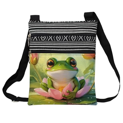 LiuenMgg Frog Messenger Bag Small Ethnic Pattern Printed Adjustable Strap Crossbody Zipper Pouch Frog Phone Organizer Wallet Cute Shoulder Handbag for Women