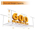 4ftx8ft Overhead Garage Storage Rack, Heavy-Duty Metal Garage Ceiling Storage Rack, 22''-40" Adjustable Ceiling Drop-Down, 600 lb. Loading Weight Capacity, White - Image 2