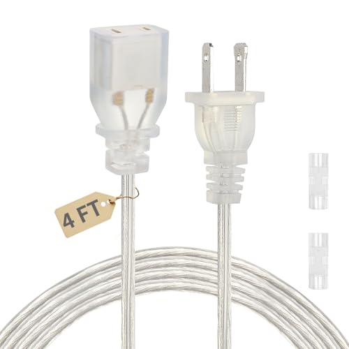 Zlierop 4ft Clear Extension Cord, UL/ETL Certified, 2-Prong