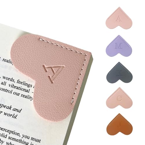 Personalized Leather Book Marks Heart Bookmark Unique Cute Handmade Letter Bookmarks Accessories for Reading Women Teacher Student Book Lovers Book Mark Gifts (Pink A)