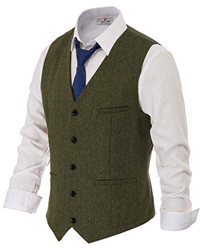 PJ PAUL JONES Gilet en tweed classique en laine mélangée à col en V gilet pour hommes, vert militaire, M