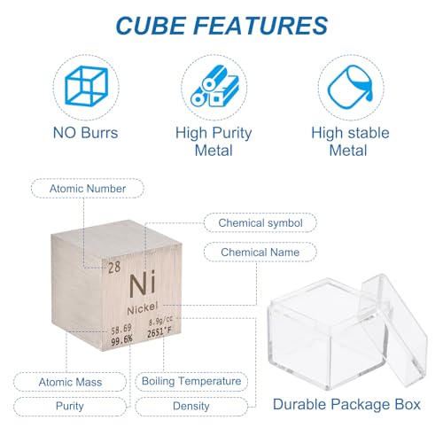 Image of PATIKIL 1 Inch Nickel Cube Metal Element High Density Block Pure Periodic Magnesium Block for Element Collections Teacher Lab Scientific Experiment, 25.4 mm