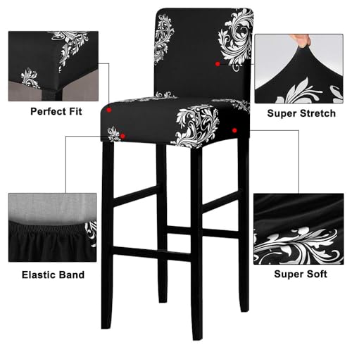 Image of Lellen Bar Stool Chair Covers Set of 2,Jacquard Bar Stool Cover Barstool Covers Slipcovers Stretch Bar Stool Covers with Backs Bar Stool Protector Covers for Kitchen Dining Room Counter Island