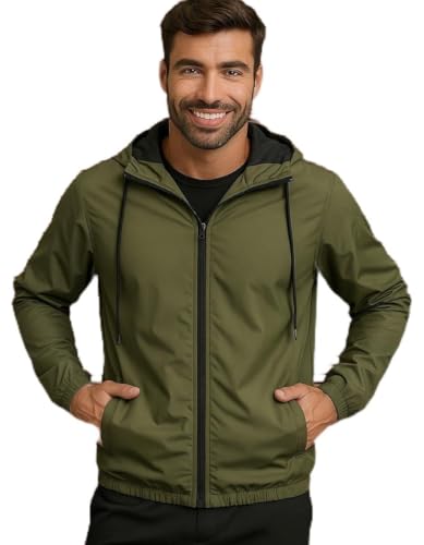 Jaqueta Blusa Masculina Corta Vento Resistente A Água Capuz Forrado (BR, Alfa, G, Regular, Regular, Verde Militar)