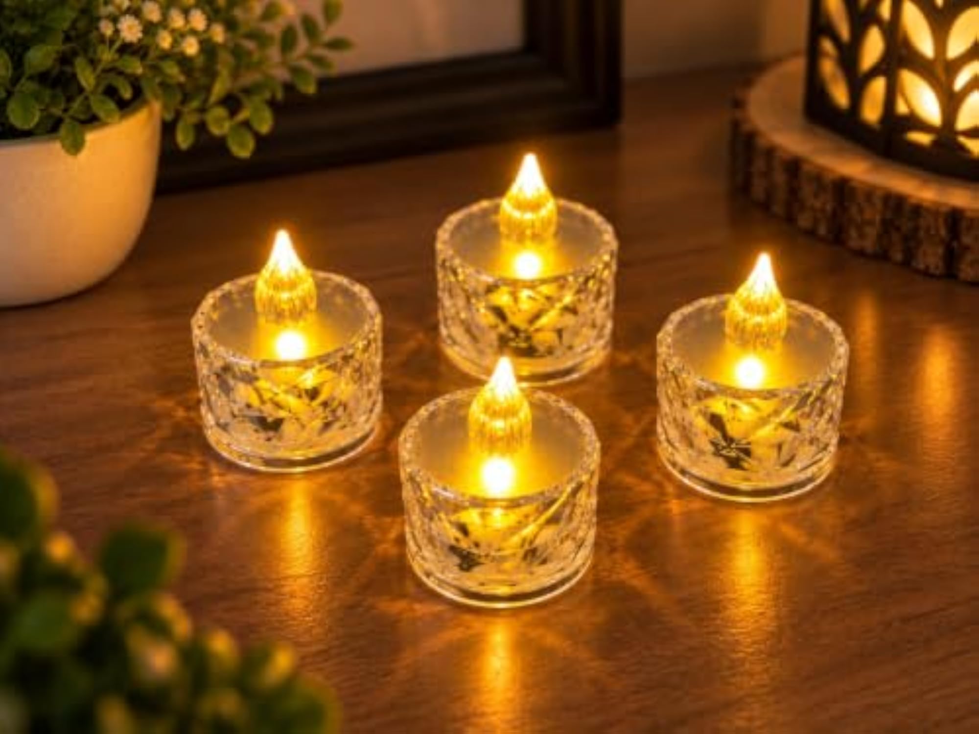 Flameless LED Tea Light Decorative Candle with Crystal Holder