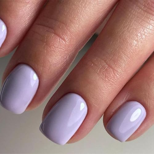 Modelones Purple Press on Nails, Valentines Short Square Fake Nails, Reusable Nail Kit with Nail Glue Adhesive Tabs Mini Nail File, Nails Press Ons 32Pcs 16 Sizes, Women Girl Gift